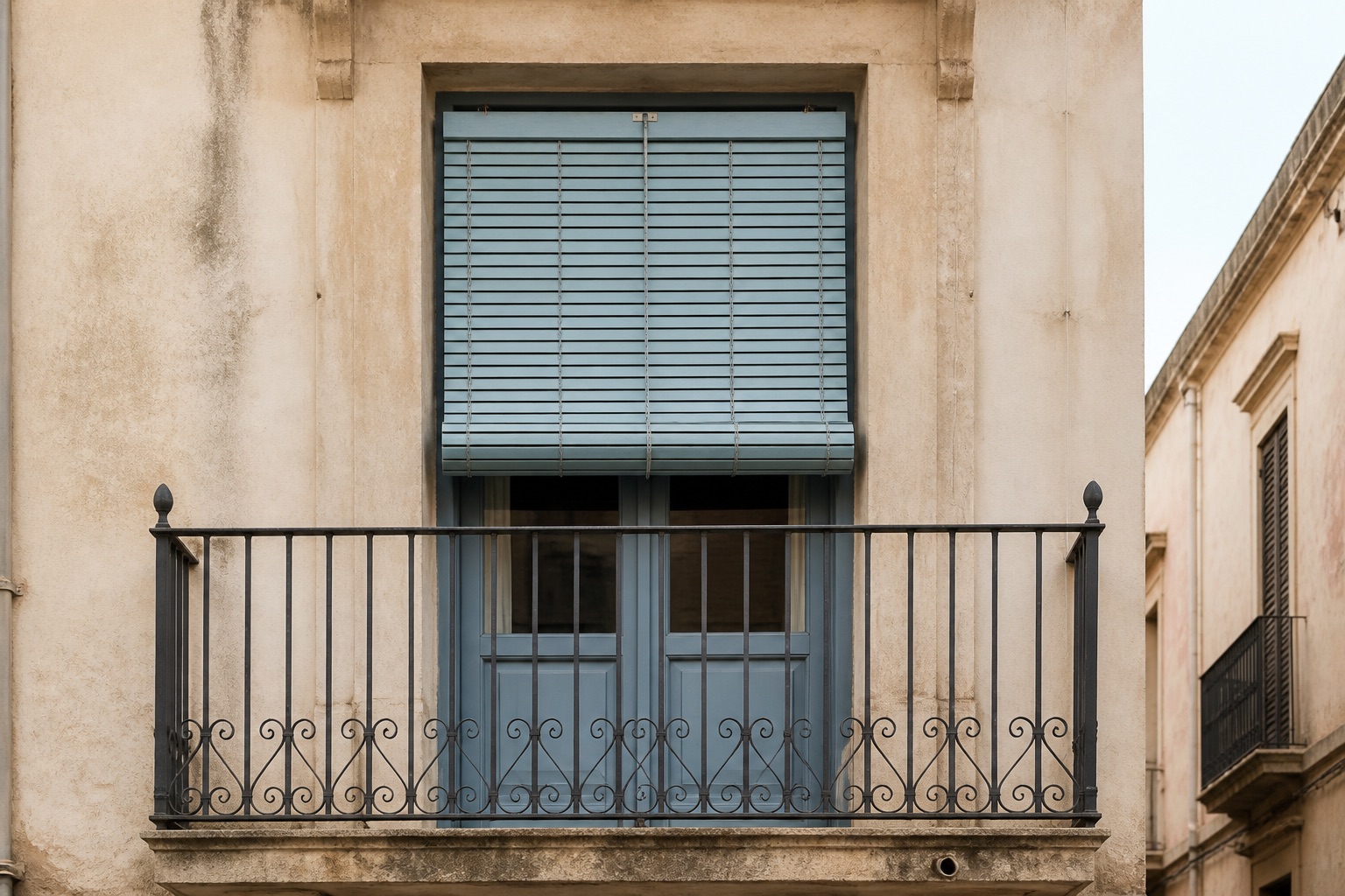 Cassina siciliana azzurro polvere su un balcone storico