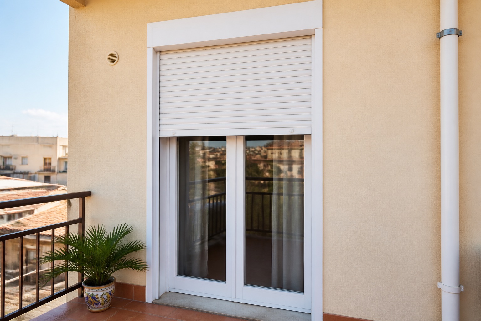 Avvolgibile in PVC bianco installato su una portafinestra